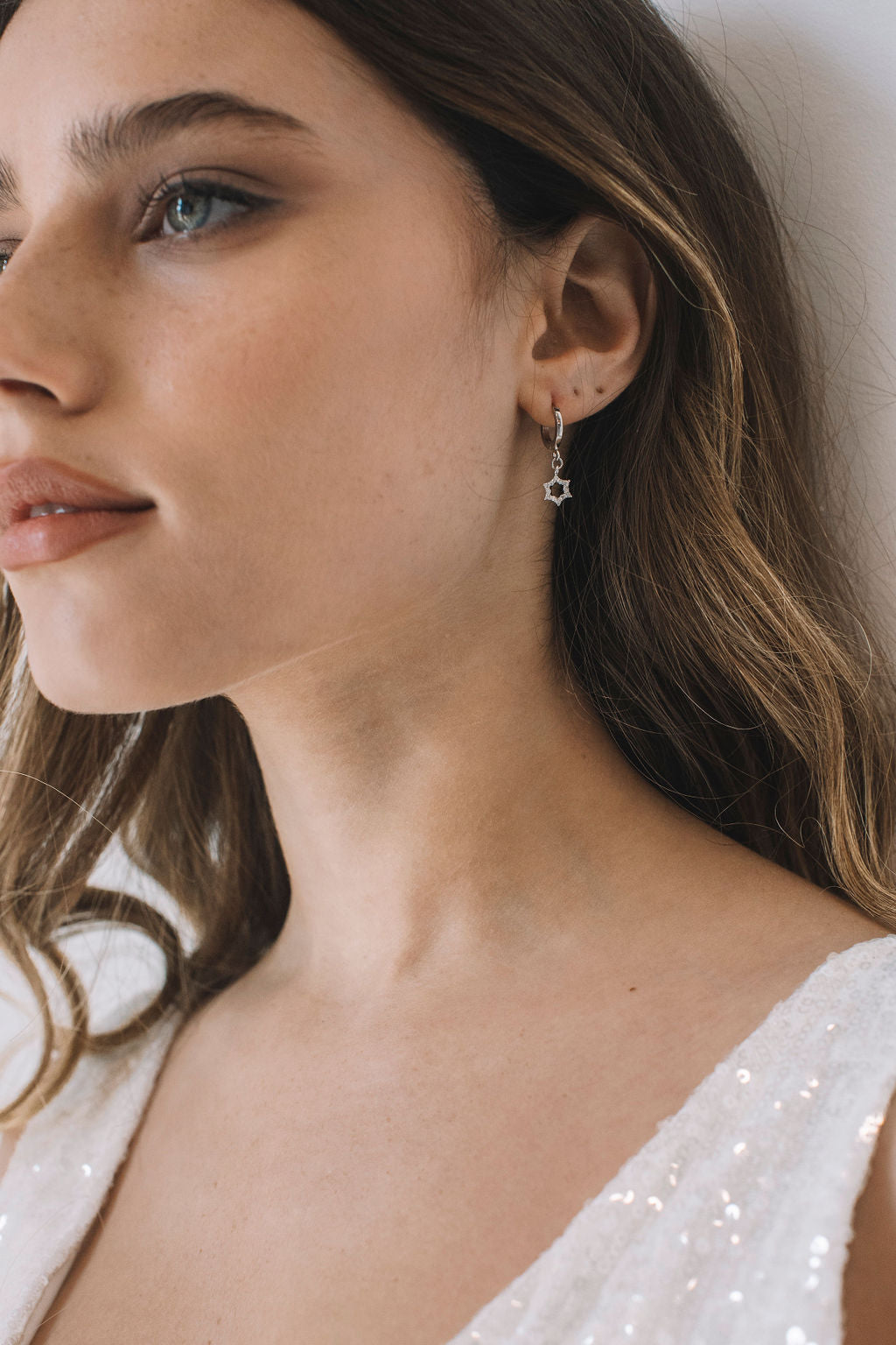 עגילי חישוק עם תליון מגן דוד כסף פטריוט Princess K Jewelry