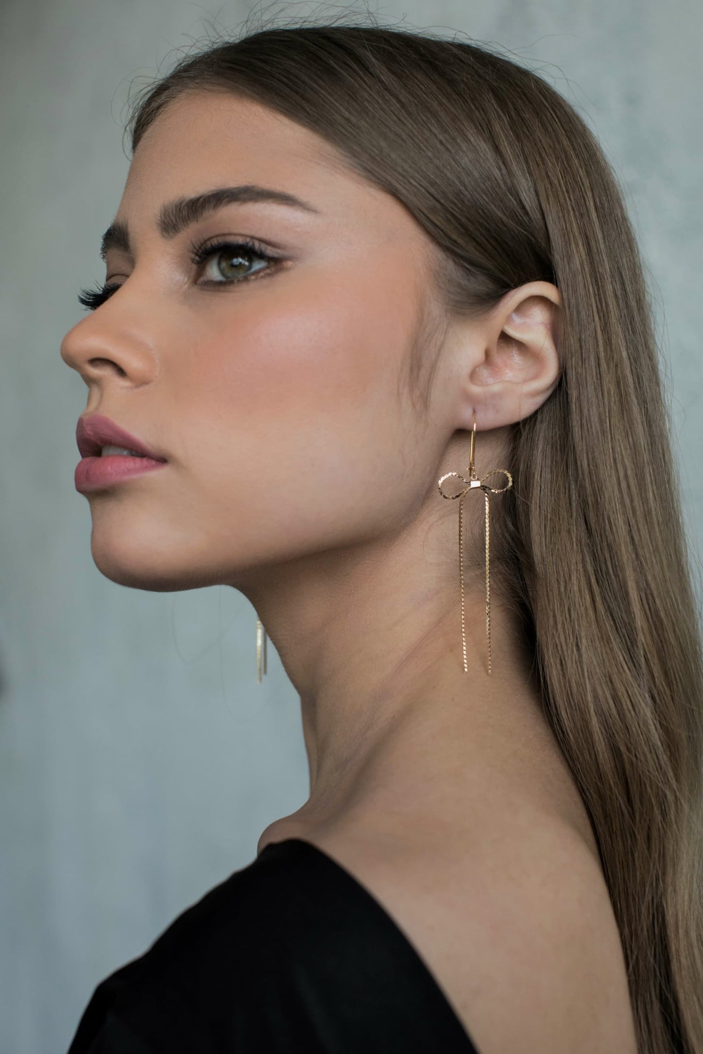עגילי פפיון זהב סקרלט Princess K Jewelry