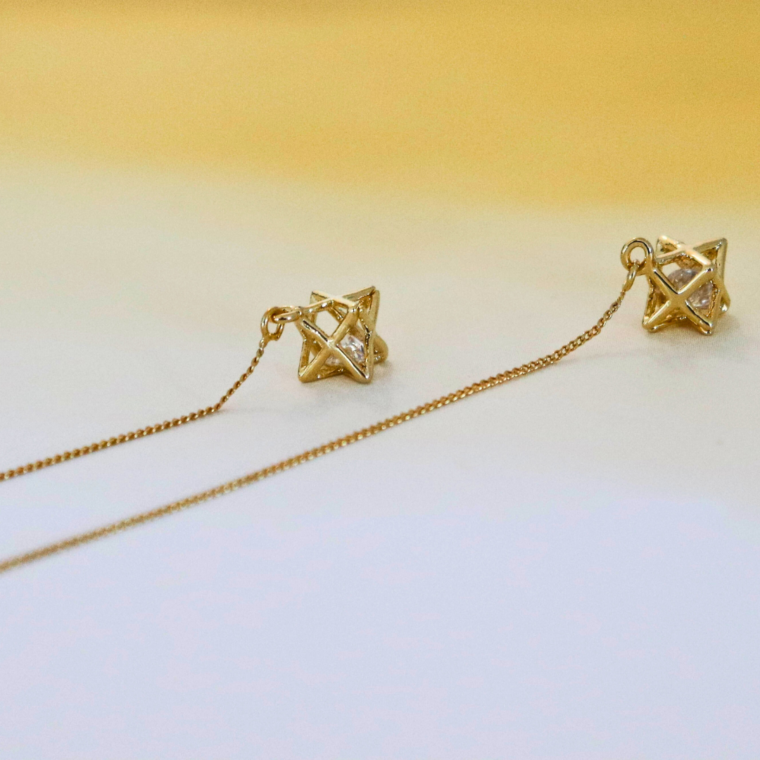 עגילי חוט זהב מגן דוד Princess K Jewelry