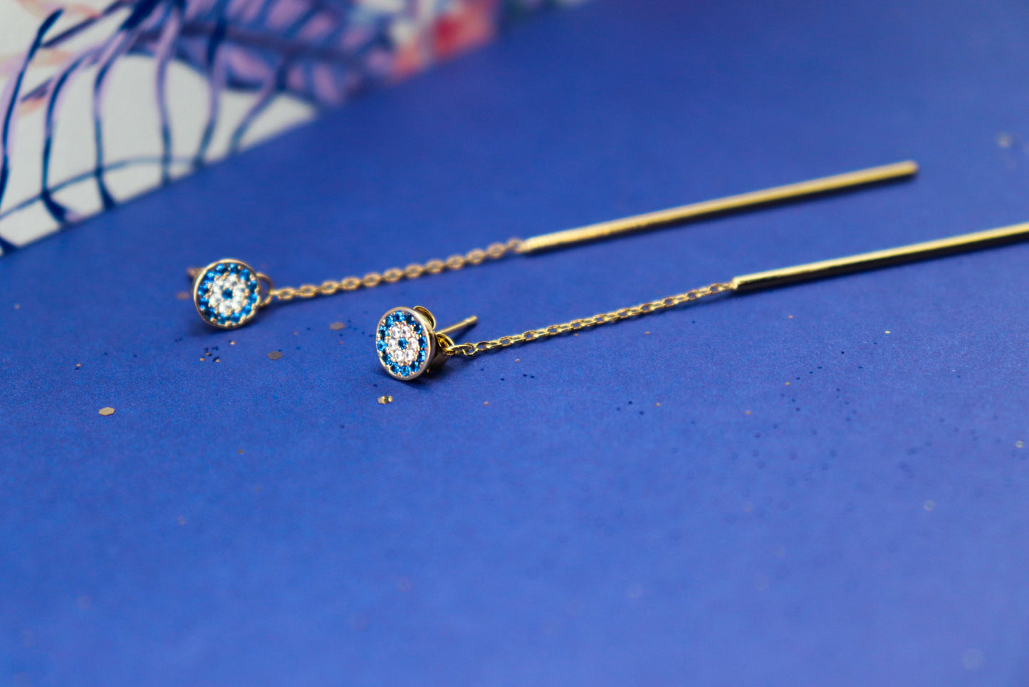 עגילי זהב דו צדדיים ליב Princess K Jewelry