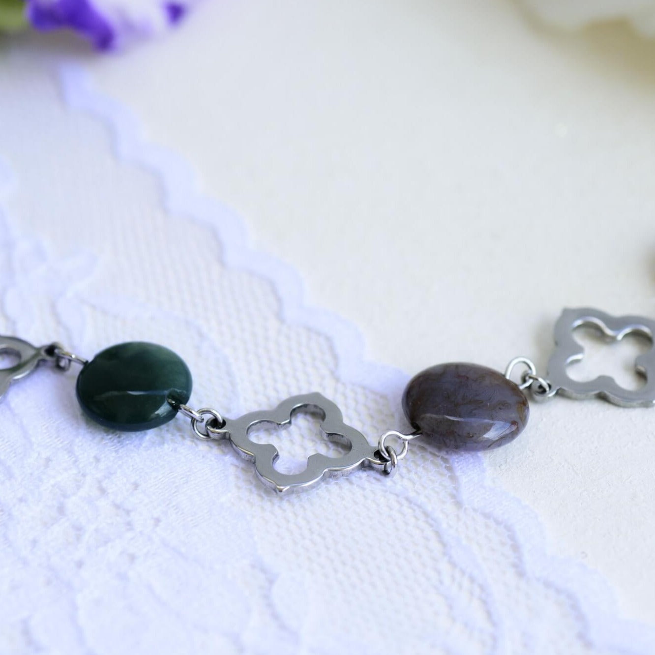 צמיד תלתן כסף רובין Princess K Jewelry