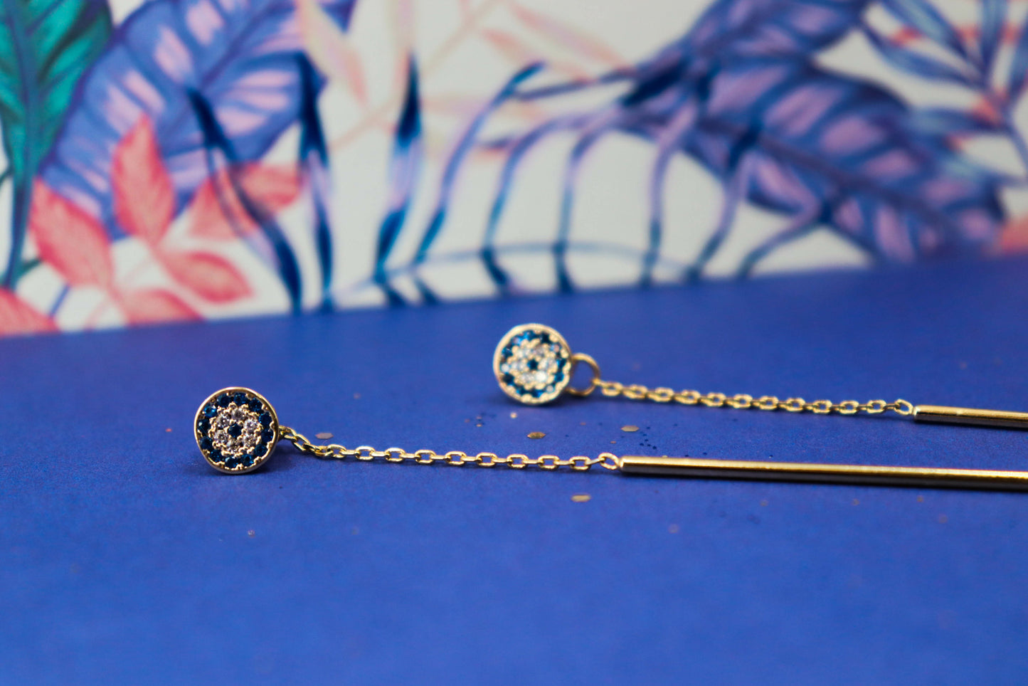 עגילי זהב דו צדדיים ליב Princess K Jewelry