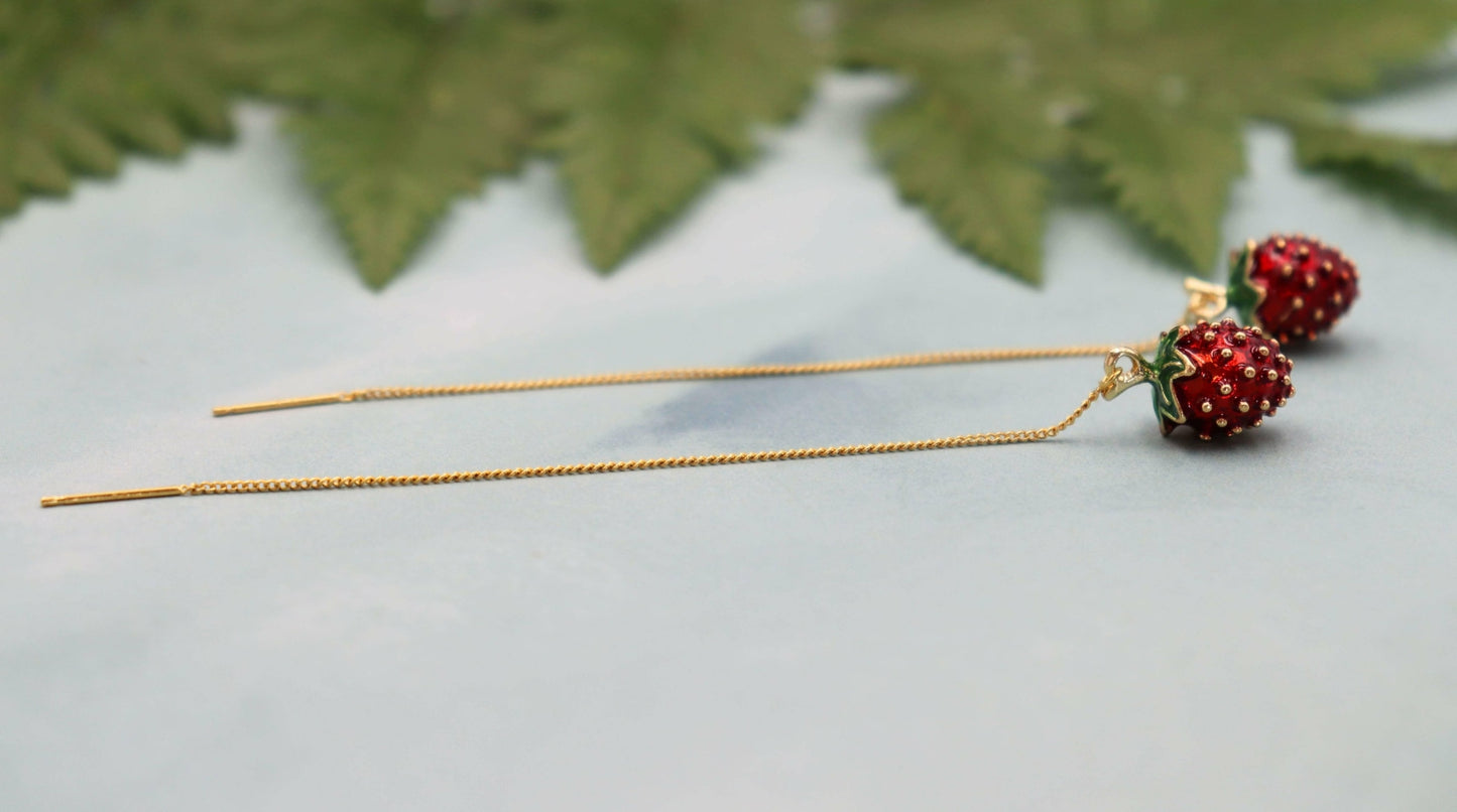 עגילי שרשרת זהב סטרוברי Princess K Jewelry