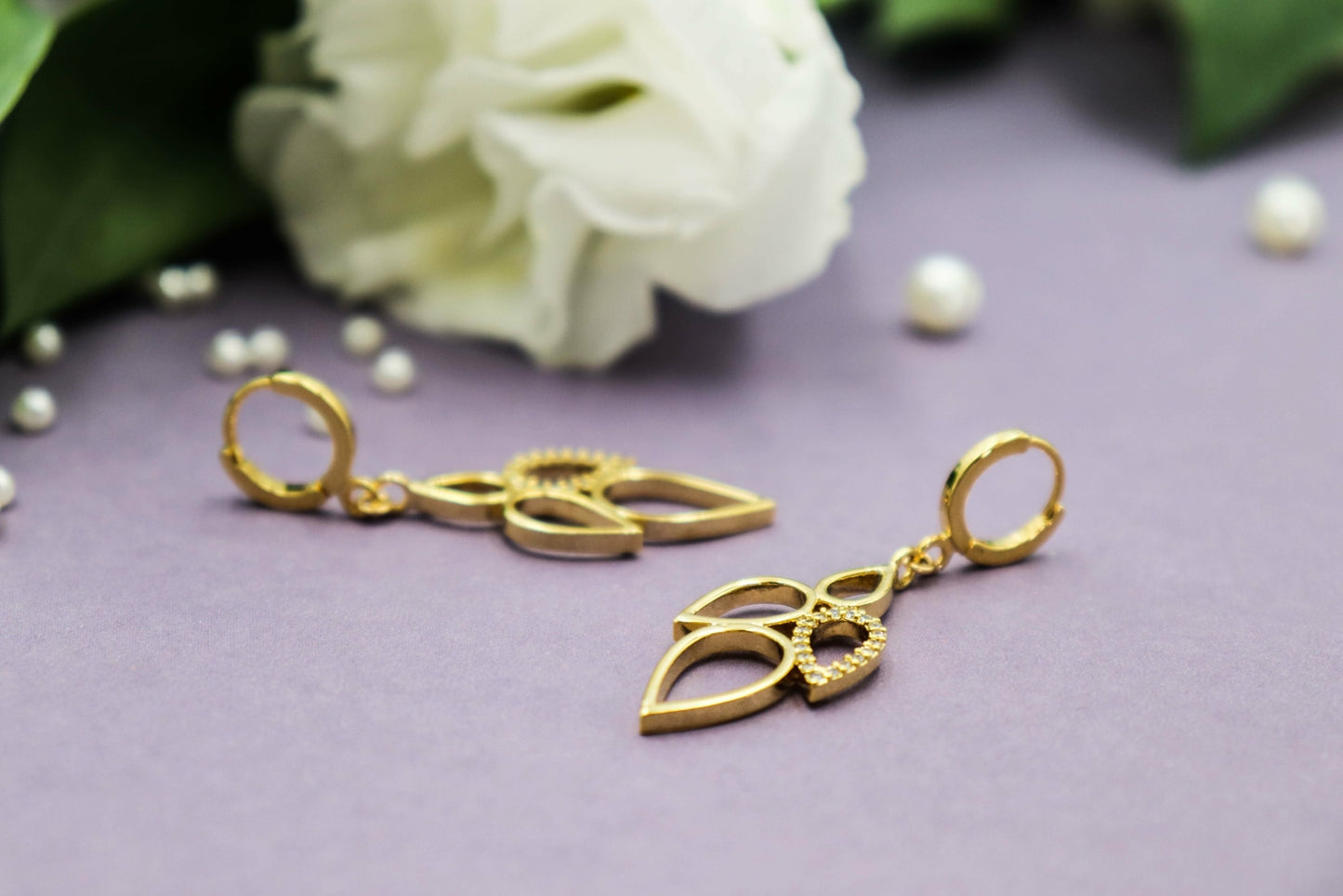 עגילי עלה זהב מישל Princess K Jewelry