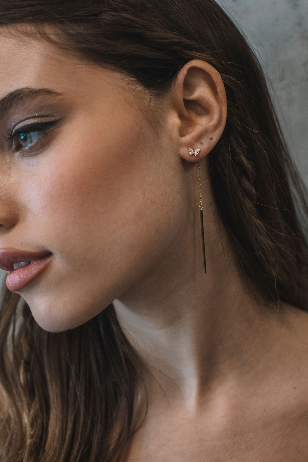 עגילי פרפר זהב דו צדדיים אנג'ל Princess K Jewelry