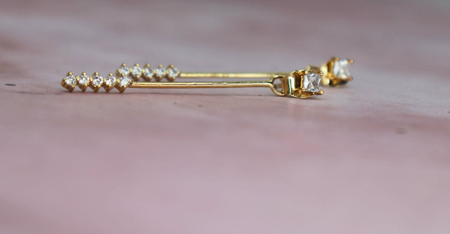 עגילי זהב וזירקונים דיימונד קארד Princess K Jewelry