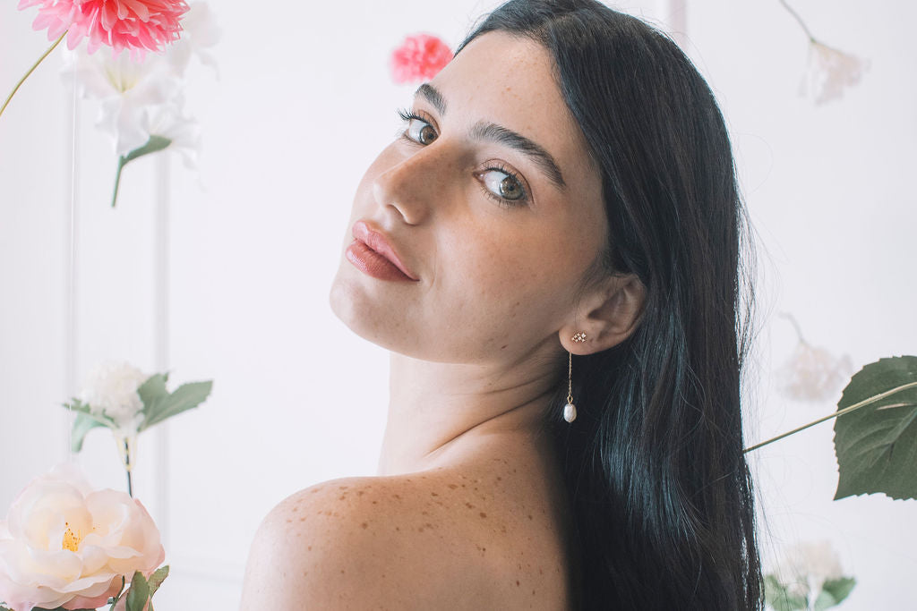 עגילי פנינה זהב אדריאנה Princess K Jewelry