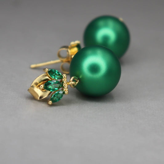 עגילי פנינה ירוקים פיונה Princess K Jewelry