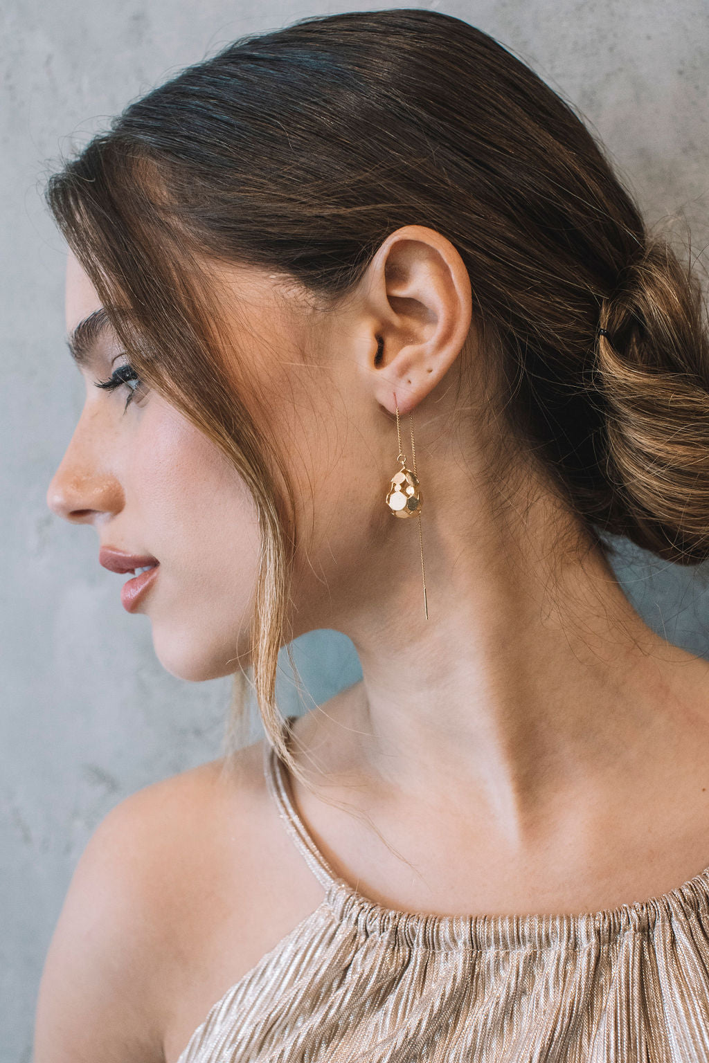 עגילי שרשרת טיפה זהב קיארה Princess K Jewelry