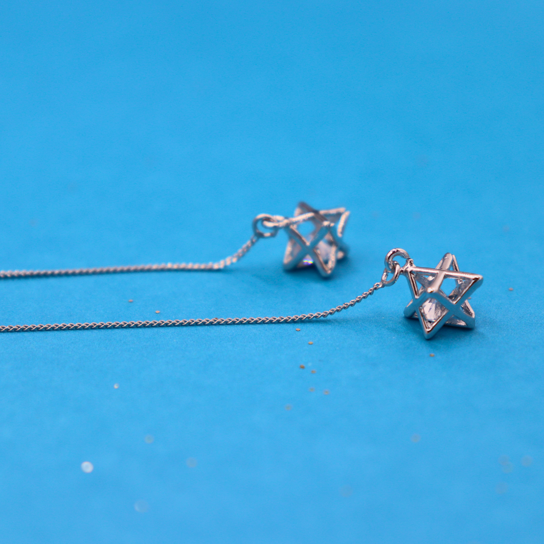 עגילי חוט כסף מגן דוד Princess K Jewelry