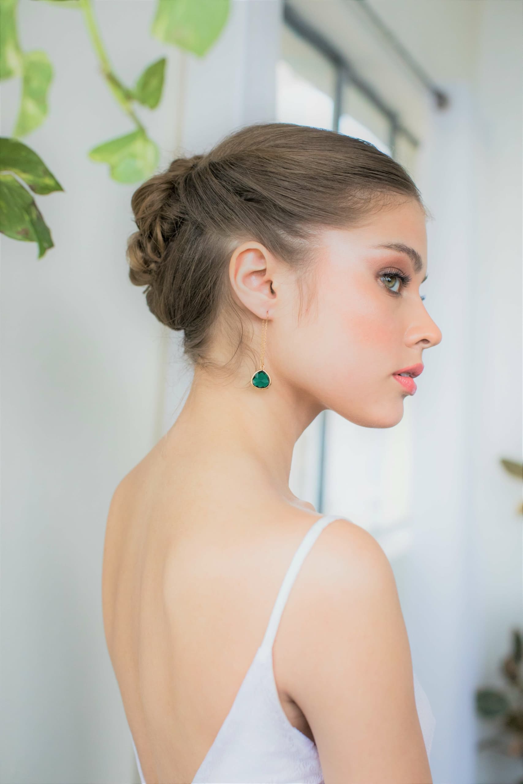 עגילי זהב טיפה ירוקים אריאל Princess K Jewelry