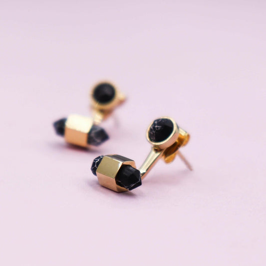 עגילי ג'אקט שחור וזהב ג'קי Princess K Jewelry
