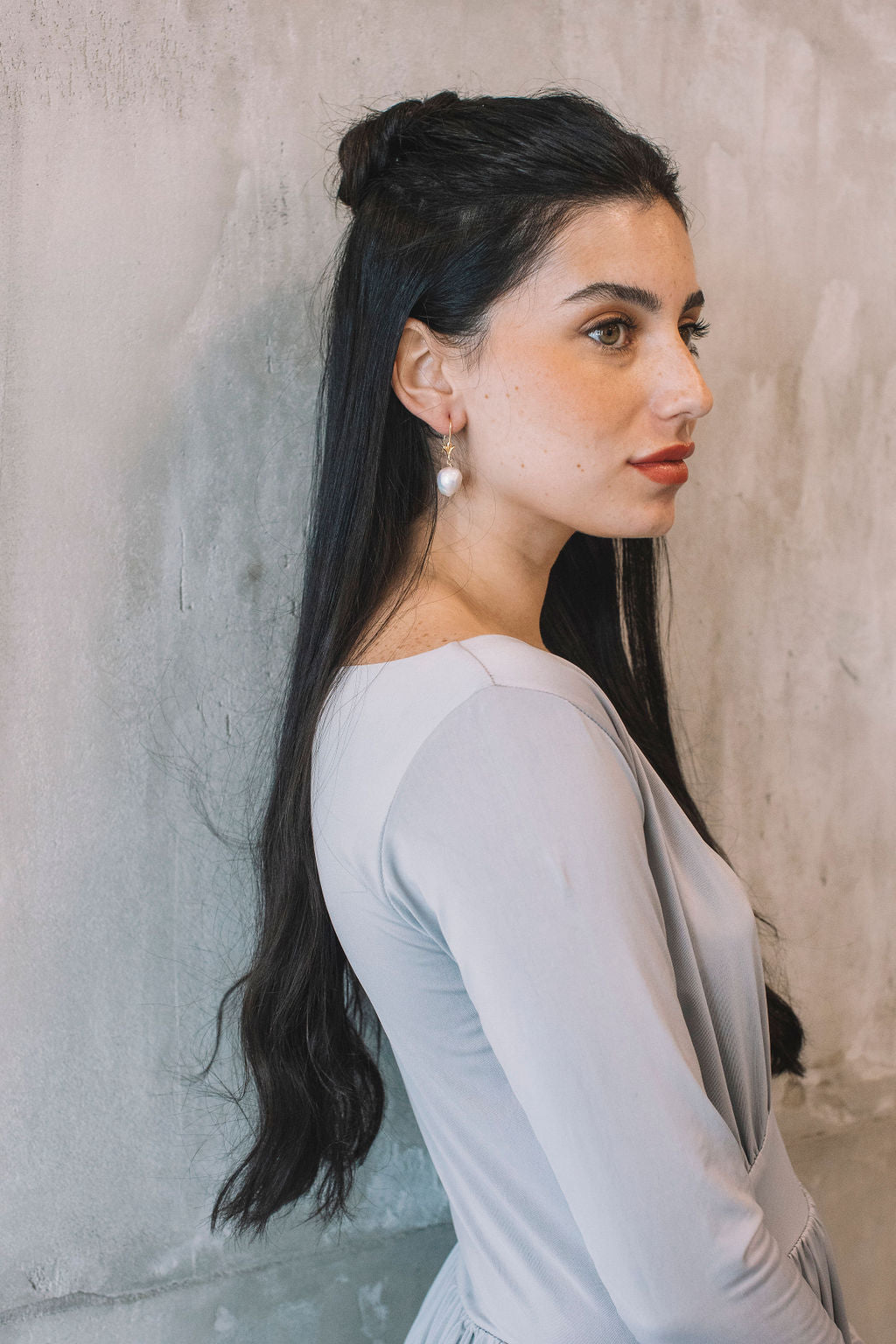 עגילי פנינה זהב מריה Princess K Jewelry