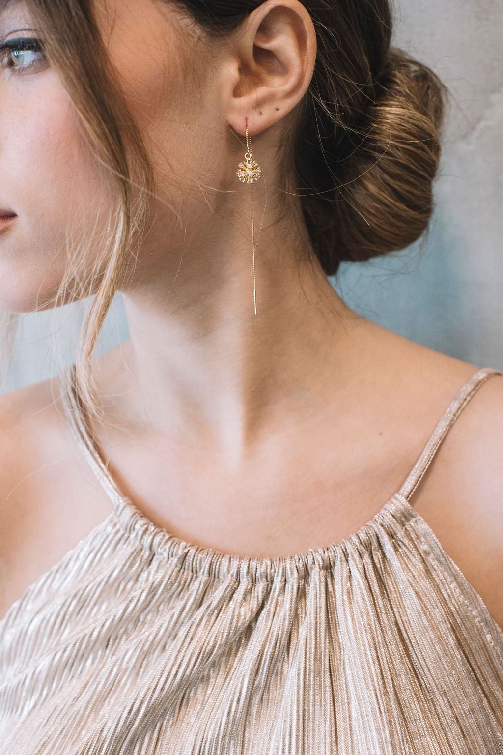 עגילי שרשרת זהב מדוזה Princess K Jewelry