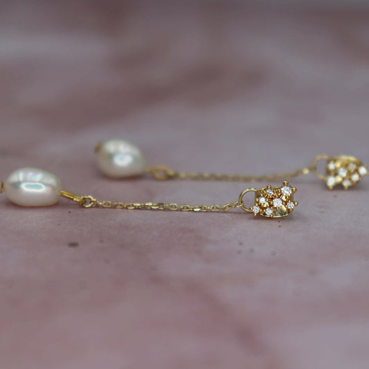 עגילי פנינה זהב אדריאנה Princess K Jewelry