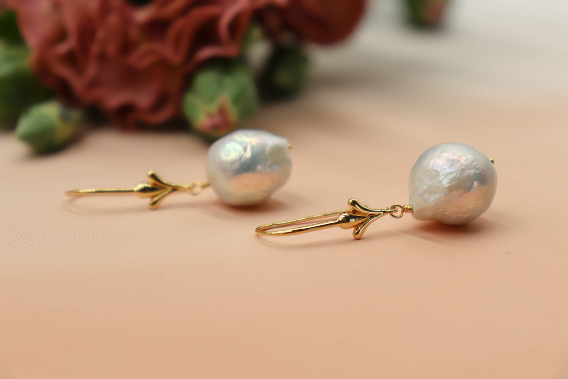 עגילי פנינה זהב מריה Princess K Jewelry