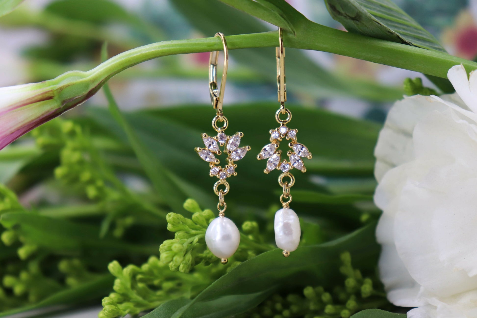עגילי זהב ופנינה בקי Princess K Jewelry