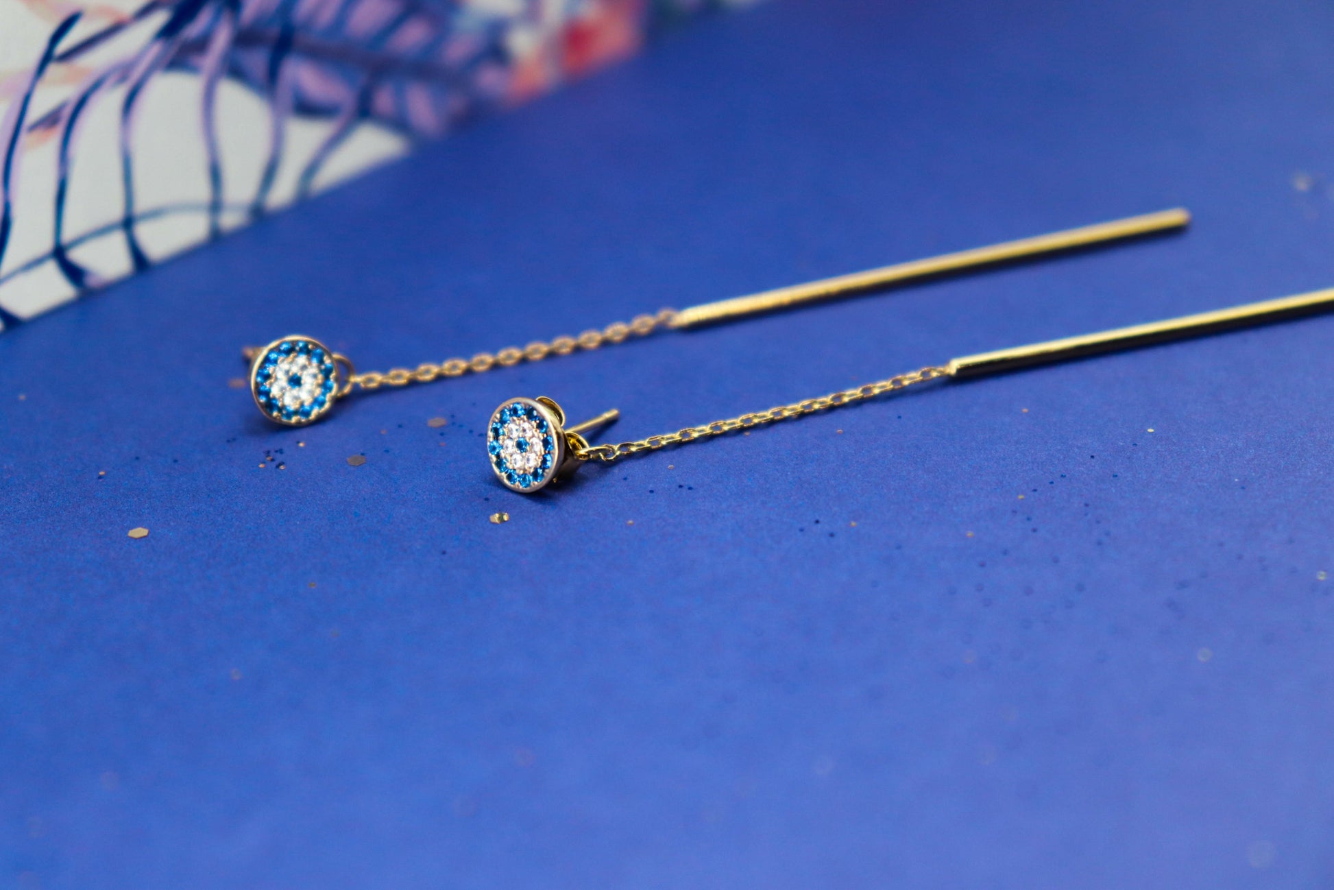 עגילי זהב דו צדדיים ליב Princess K Jewelry