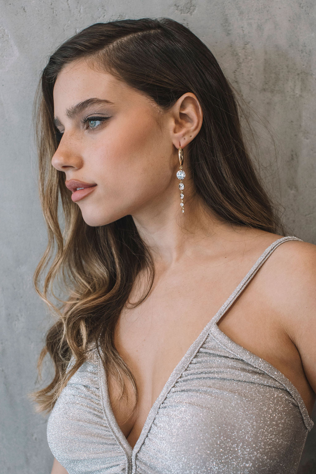 עגילי חישוק בשילוב זירקונים פול גלאם Princess K Jewelry