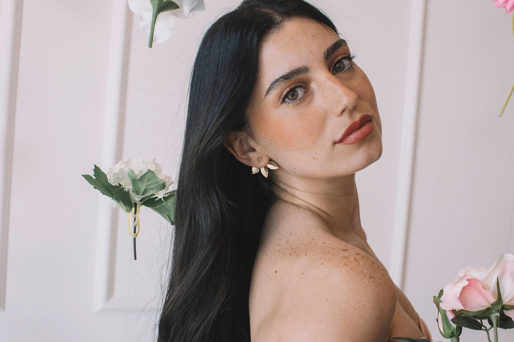עגילי עלה זהב לארה Princess K Jewelry