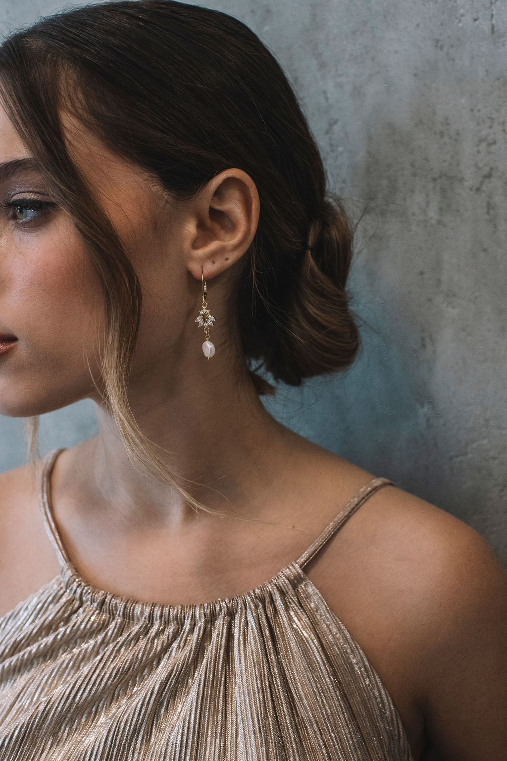 עגילי זהב ופנינה בקי Princess K Jewelry