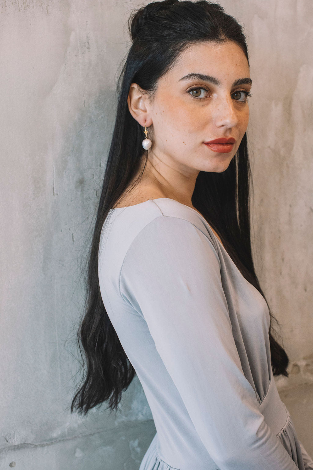 עגילי פנינה זהב מריה Princess K Jewelry