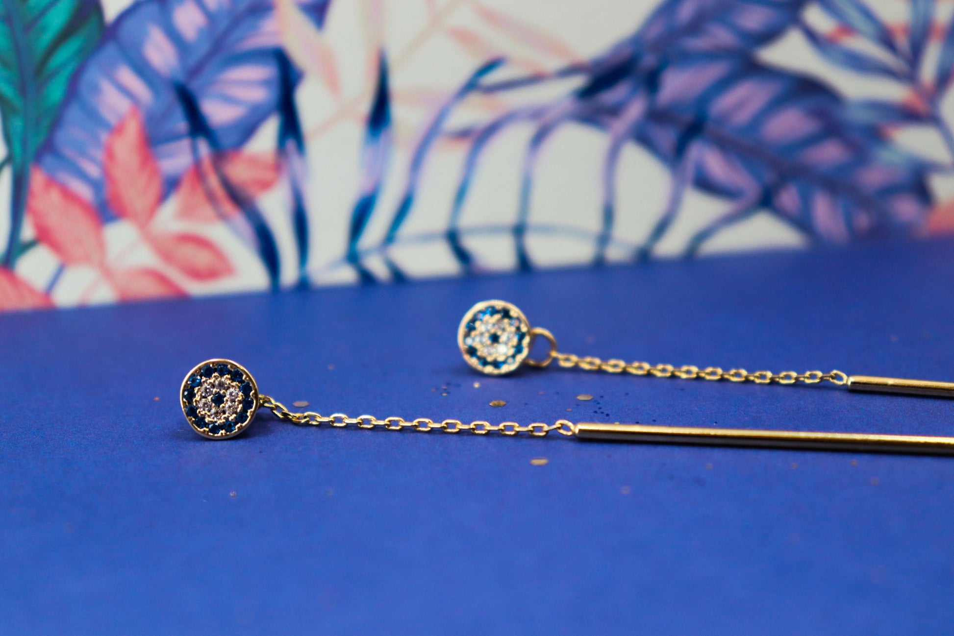 עגילי זהב דו צדדיים ליב Princess K Jewelry