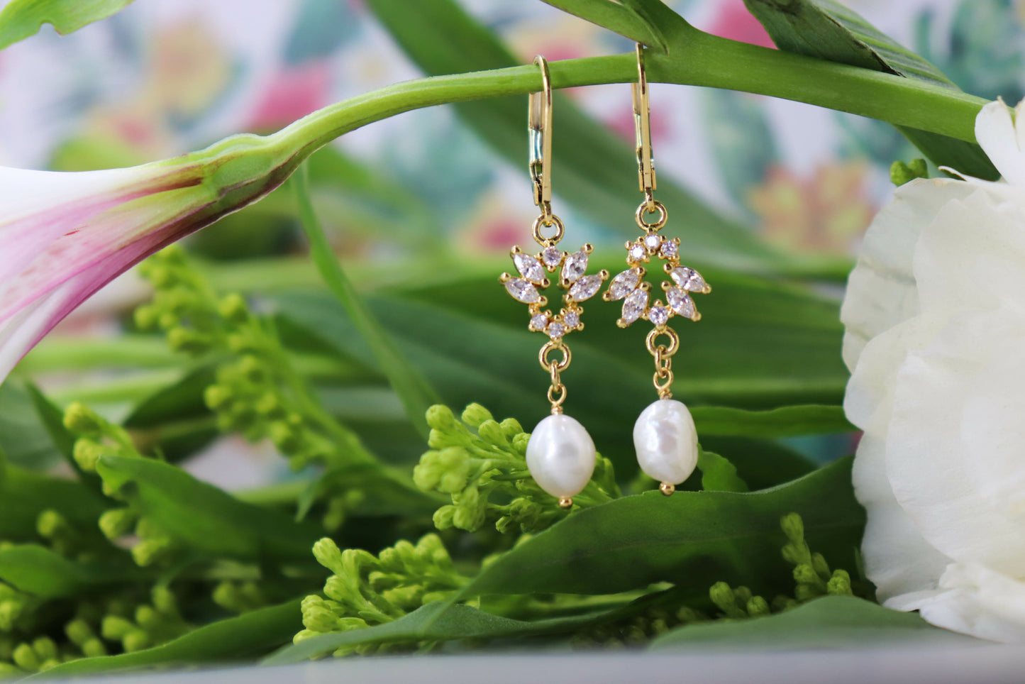 עגילי זהב ופנינה בקי Princess K Jewelry