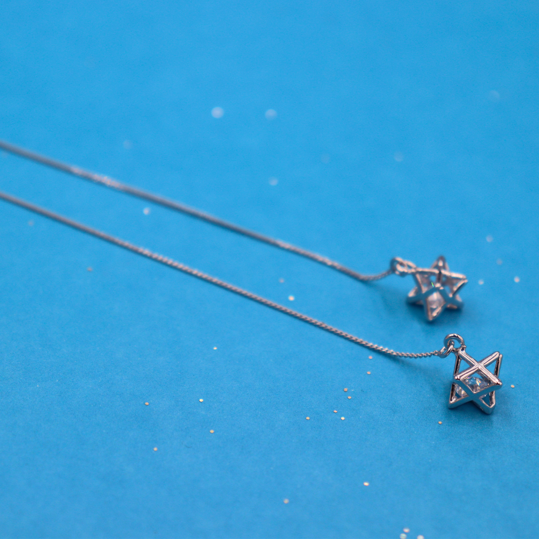 עגילי חוט כסף מגן דוד Princess K Jewelry