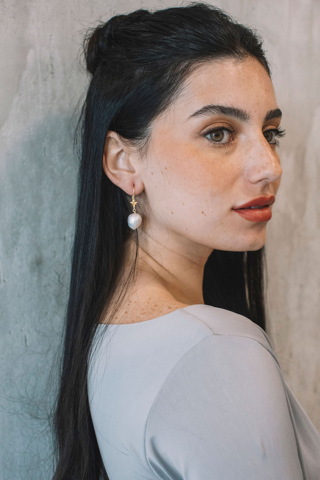 עגילי פנינה זהב מריה Princess K Jewelry