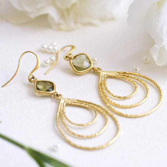 עגילי טיפה ירוקים אוליב Princess K Jewelry