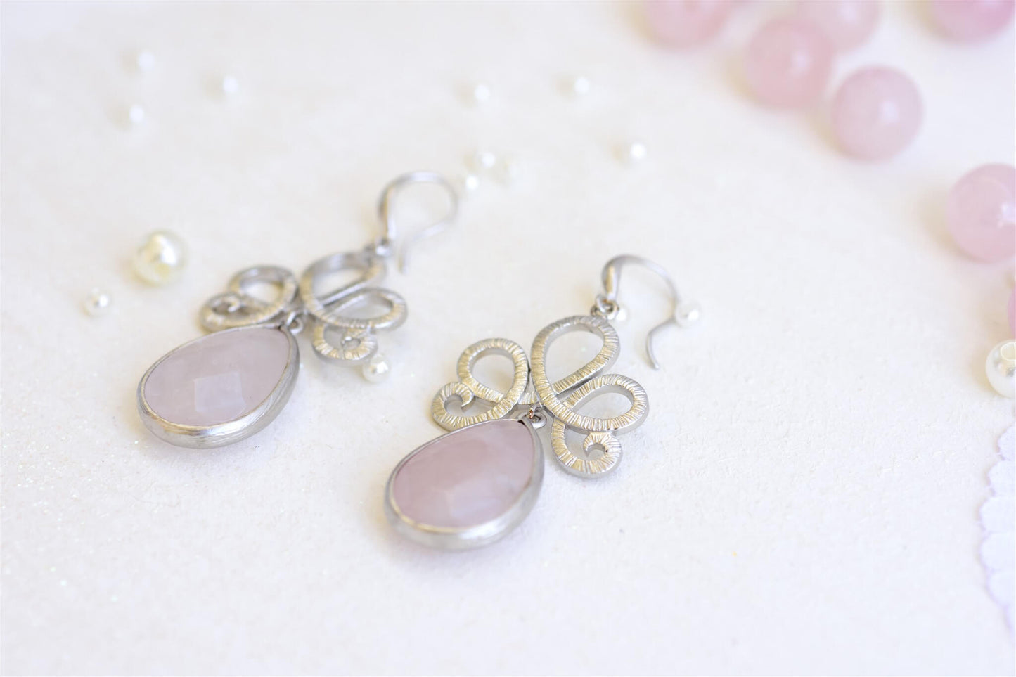 עגילי טיפה ורודים רוזי Princess K Jewelry