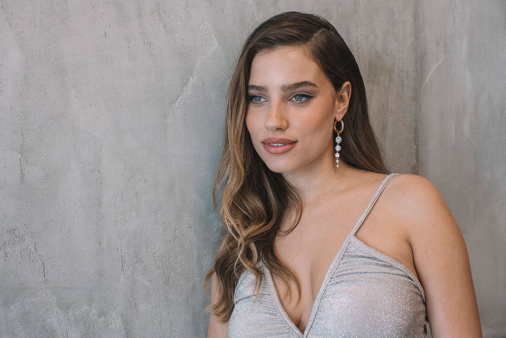 עגילי חישוק בשילוב זירקונים פול גלאם Princess K Jewelry